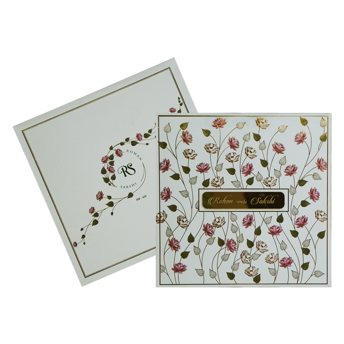 White Lotus Printed Padded Marriage Card