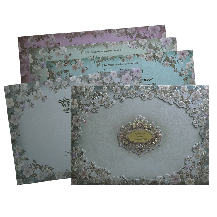 Ivory Floral Frame Padded Wedding Card