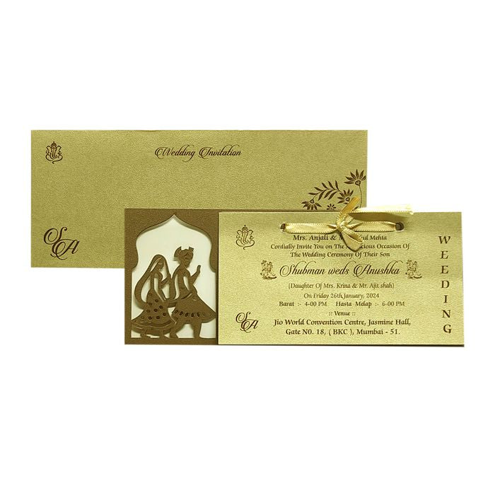 Gold Brown MDF Wedding Invitation Card