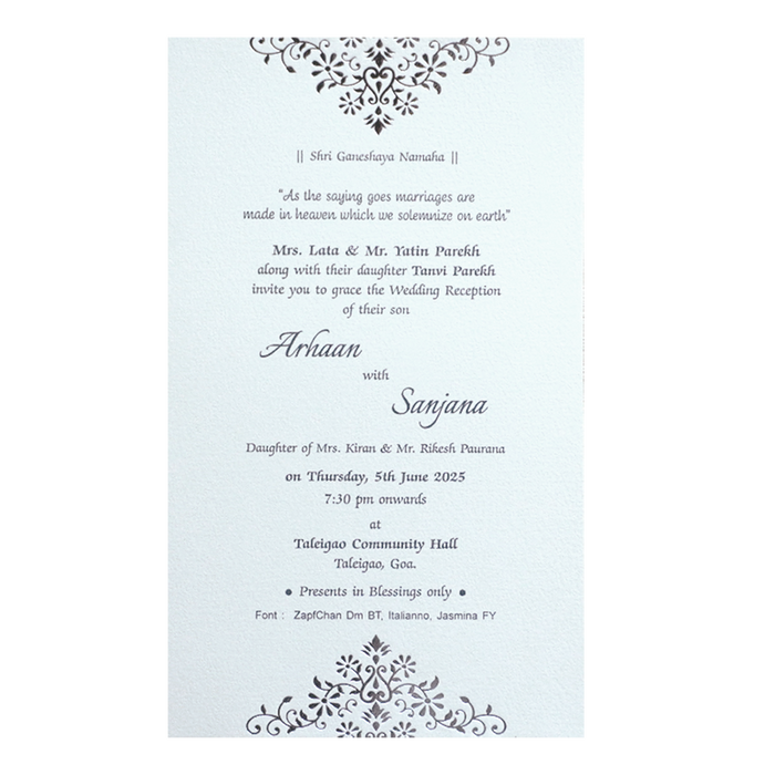 Pure White Single Sheet Invitation