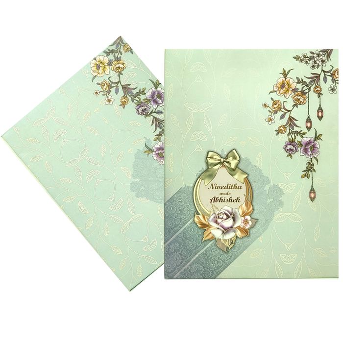 Light blue flower design scodix invitation card