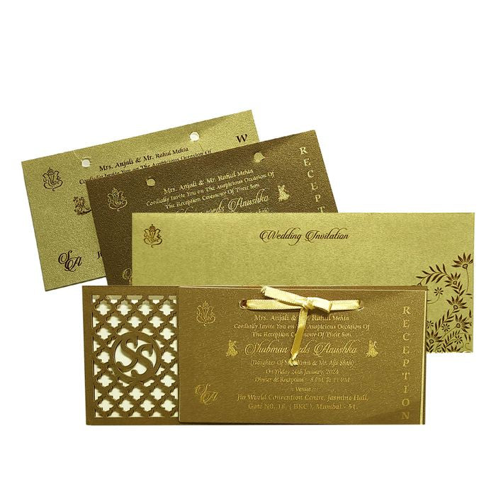Gold Brown Laser Cut Wedding Invitation