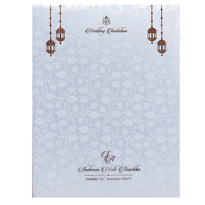 White Embossed Floral Ganesha Wedding Card