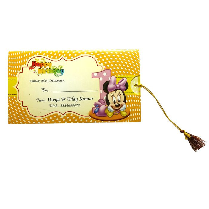Mustard Yellow Mini Mouse 1st Birthday Slide Invitation Card
