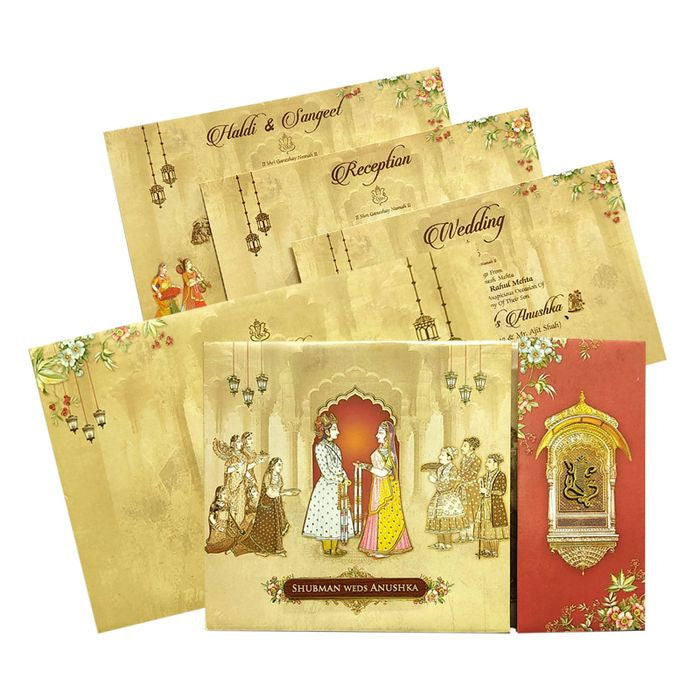 Sandal Maroon Door Padded Invitation Card