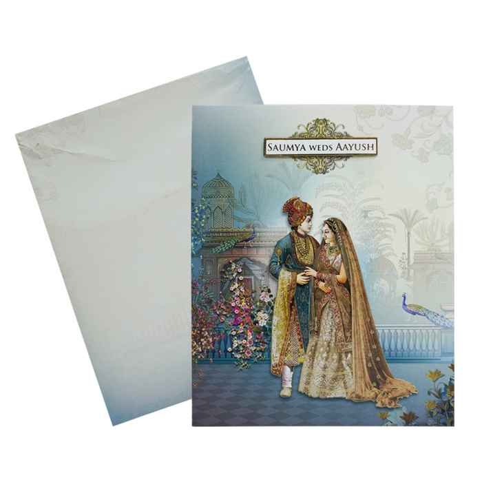 Light Blue Padded Wedding Card