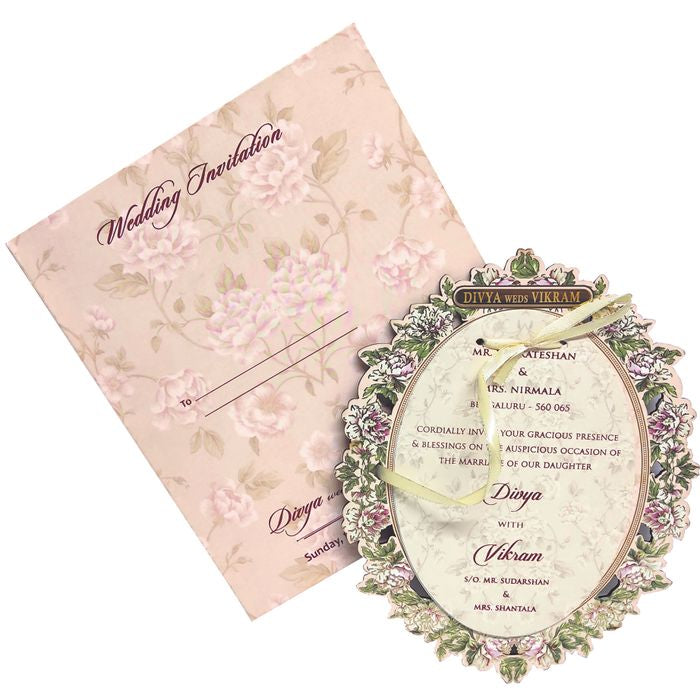 Cream Floral Laser Cut Invitation Card-KNKA8061