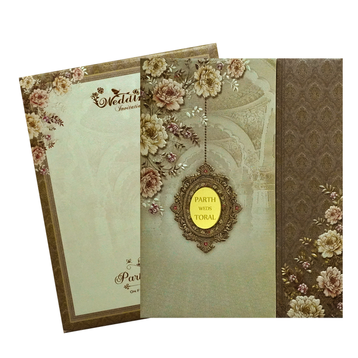 Beige Floral Door Wedding Card Design