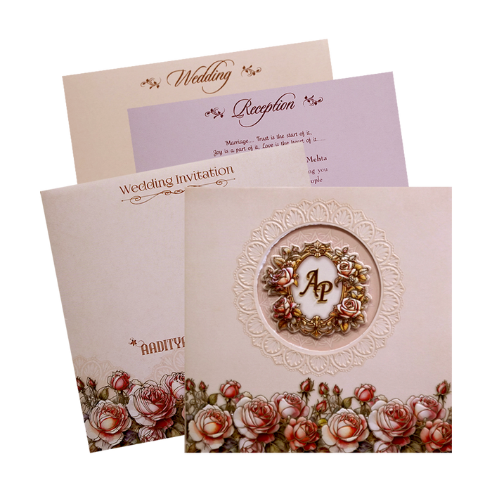 Pastel Pink Rose Padded Wedding Card