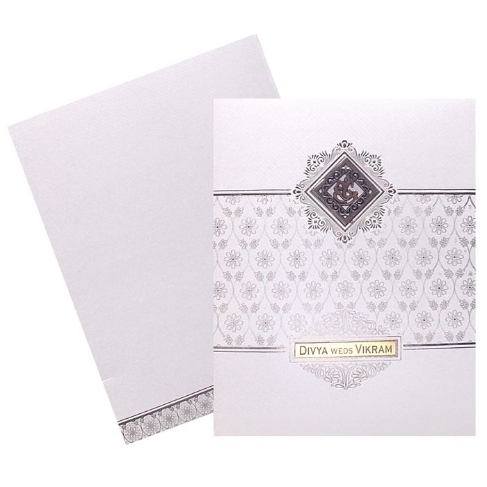 White Ganesha Floral Invitation Card