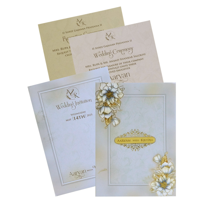 Blue Floral Padded Nameplate Wedding Card