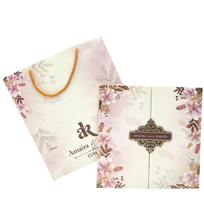 Beige Pink Wedding Card