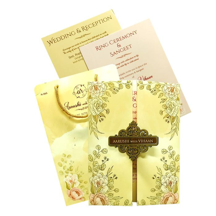 Cream Beige Floral Wedding Card