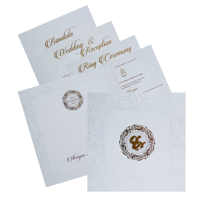 White Embossed Leaf Box Invitation Card