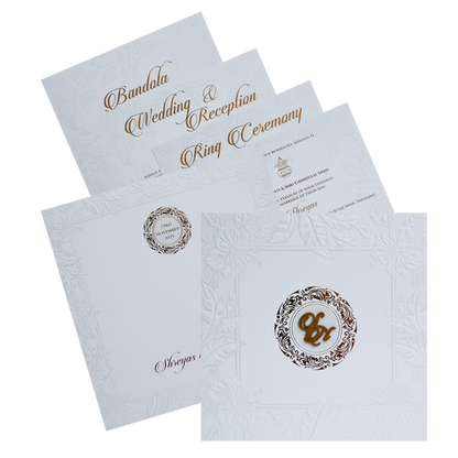 White Embossed Leaf Box Invitation Card