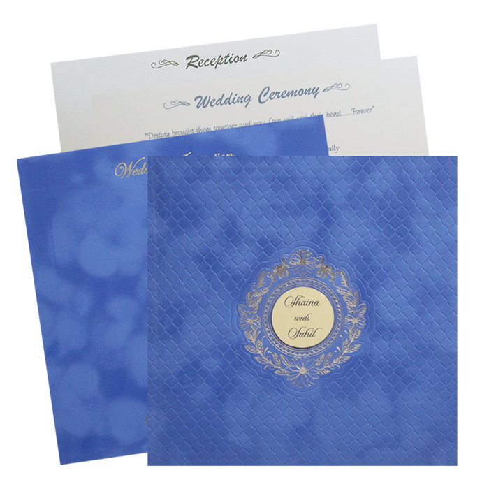 Light Blue Velvet Padded Wedding Card