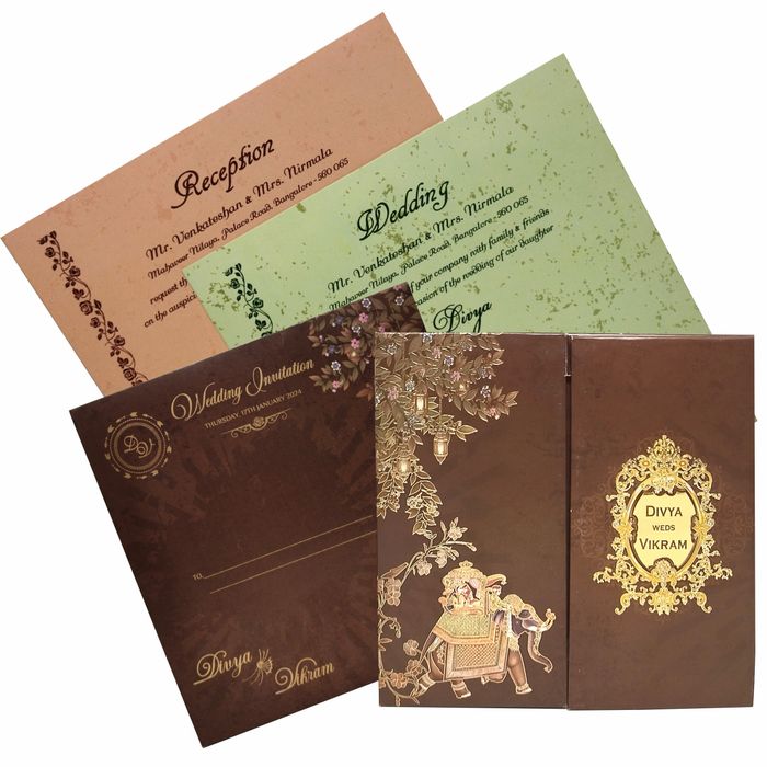 Brown Padded Floral Gold Foiling Print With Open Door Type-KNPO5518N