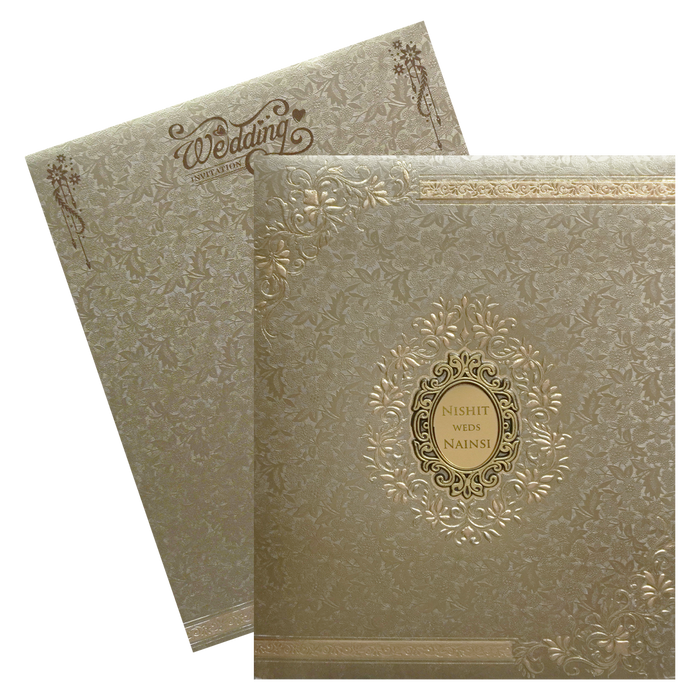 Olive Green Textured Floral Wedding Invitation