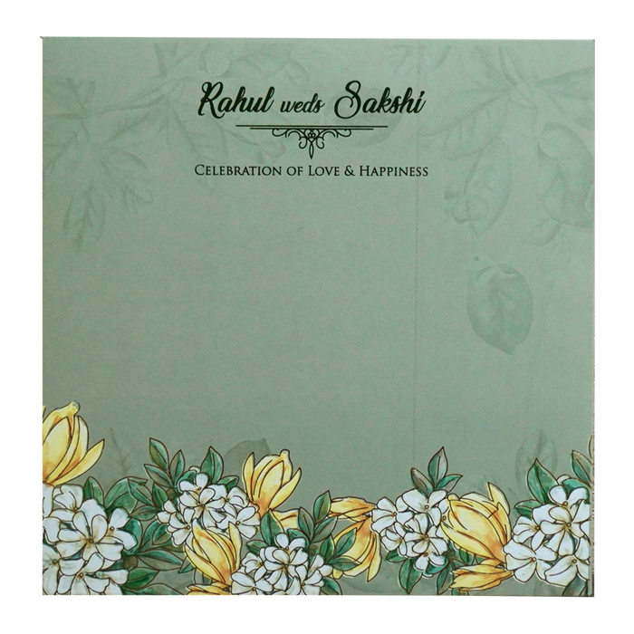 Green Floral Laser MDF Invitation Card