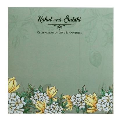 Green Floral Laser MDF Invitation Card