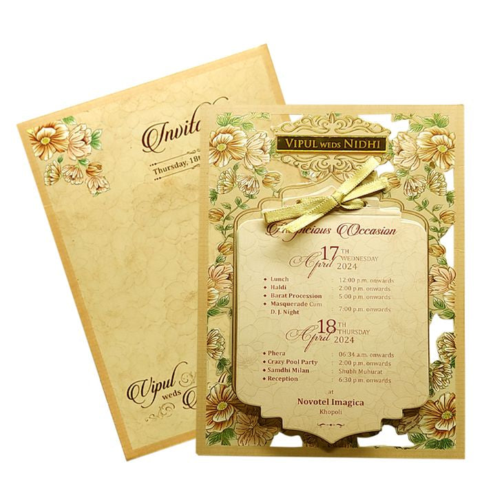 Pale Light Brown Laser Cut Wedding Card