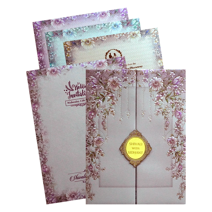 Lavender Floral Padded Wedding Card