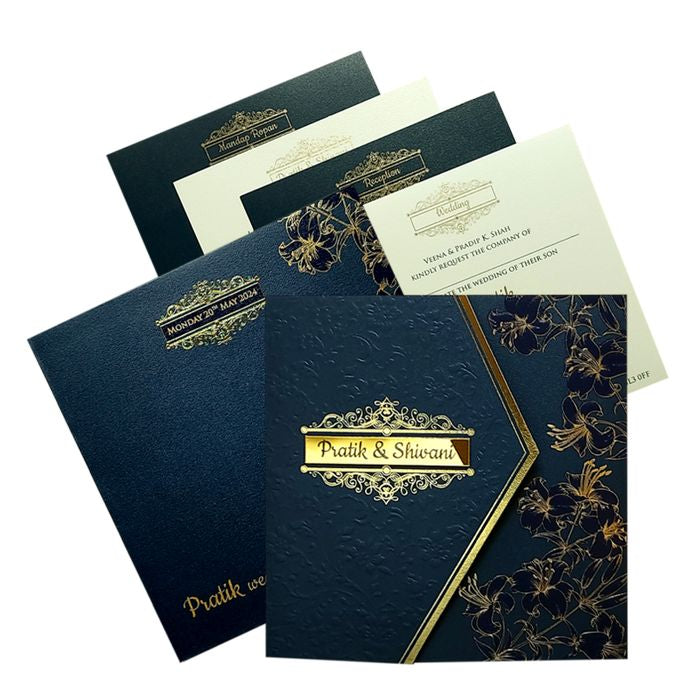 Blue Floral Nameplate Door Invitation Card