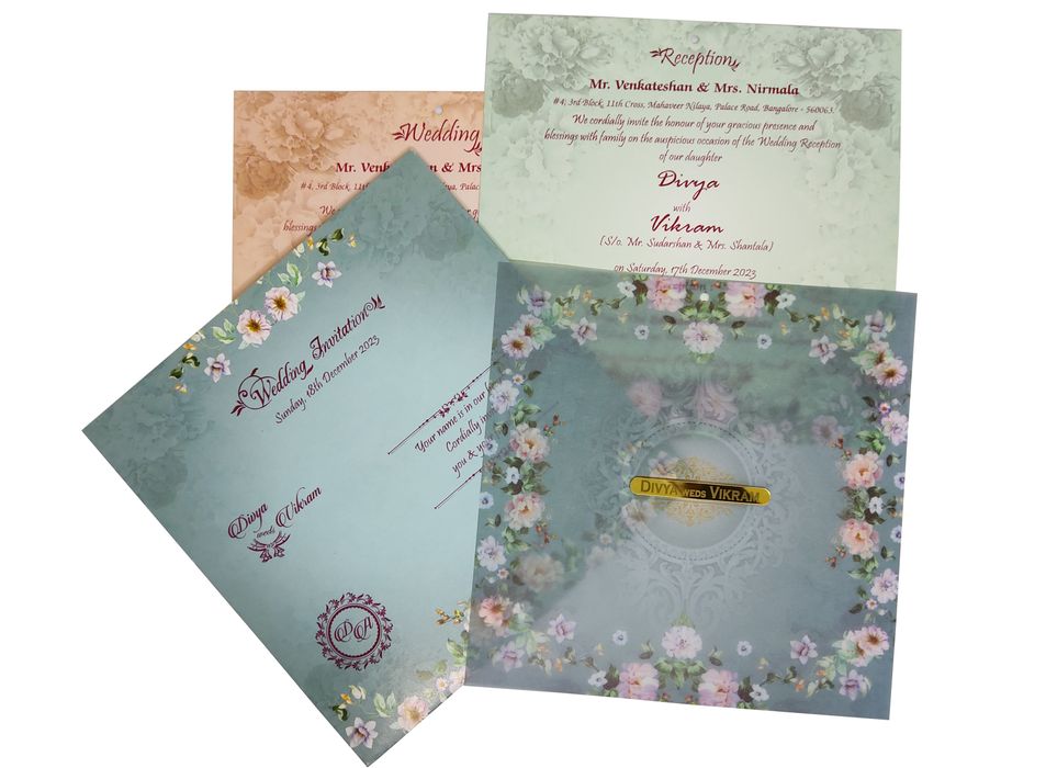 Blue Floral Offset Invitation Card