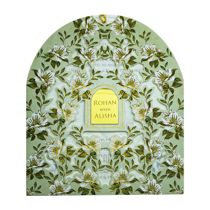 Green floral laser cut invitation card