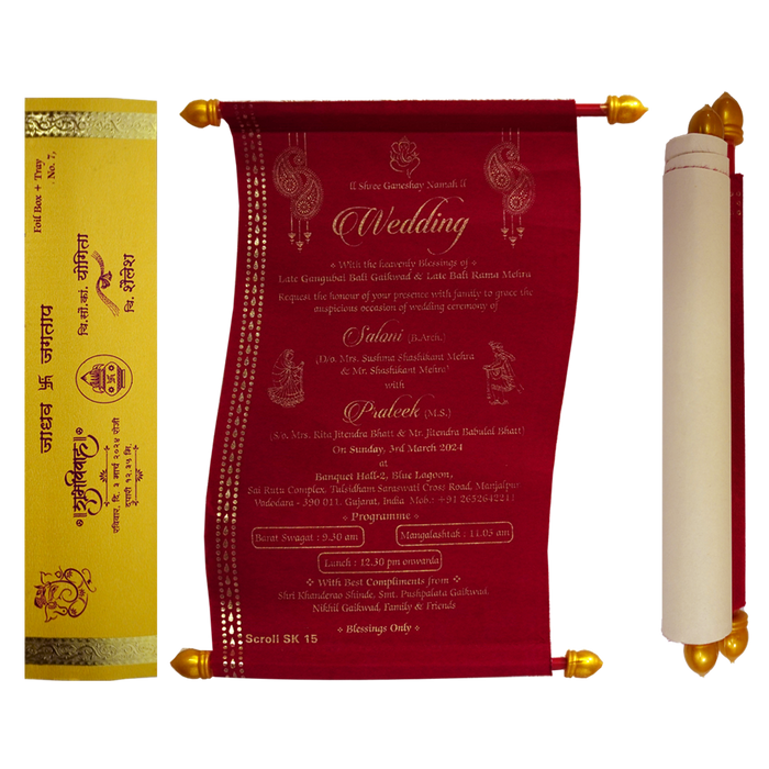 Crimson Red Satin Scroll Card