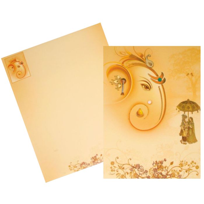 Cream Classic Ganesha With Bride and Groom Design-KNKC4026
