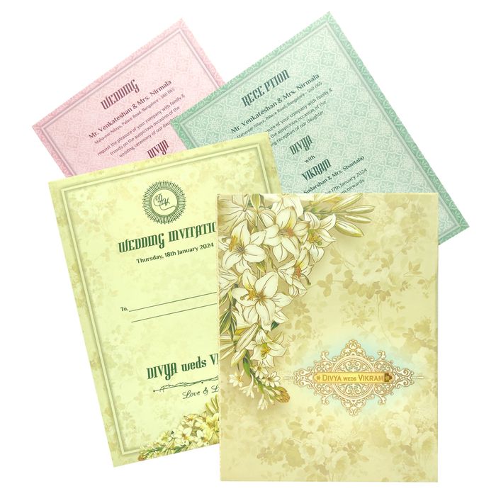 Cream Floral Padded Card In Offset Print With Name Plate-KNPO1505C