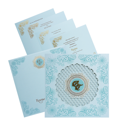 Blue Padded Laser Cut Wedding Card