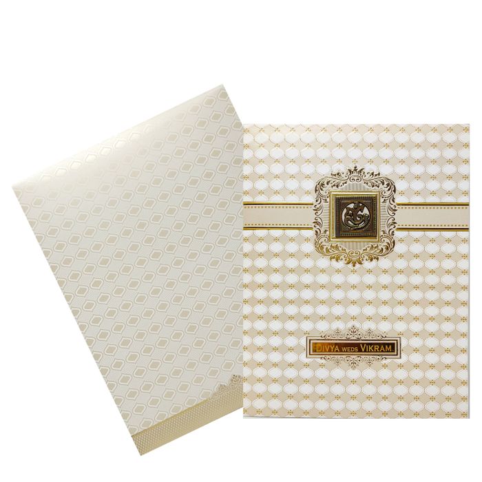 White Floral Wedding Card With Square Ganesha Sticker-KNJS2055