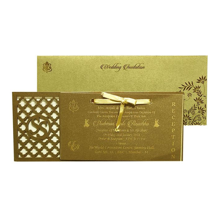 Gold Brown Laser Cut Wedding Invitation