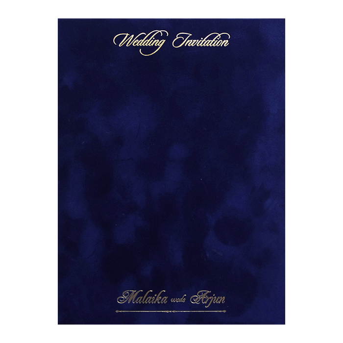 Royal Blue Velvet Padded Single Invitation Card