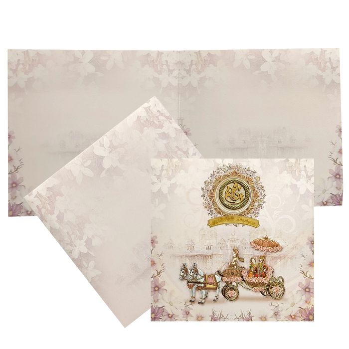 Pink Floral Chariot Nameplate Wedding Card