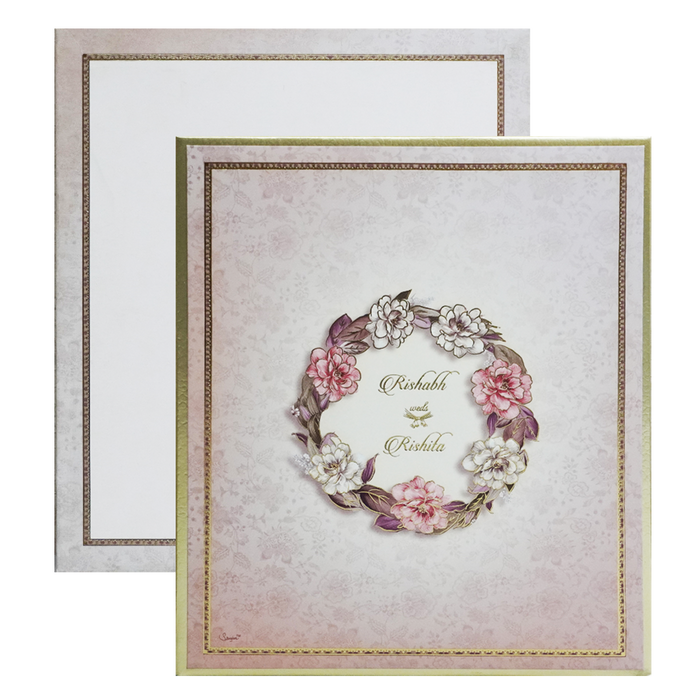 Beige Round Floral Padded Invitation Card