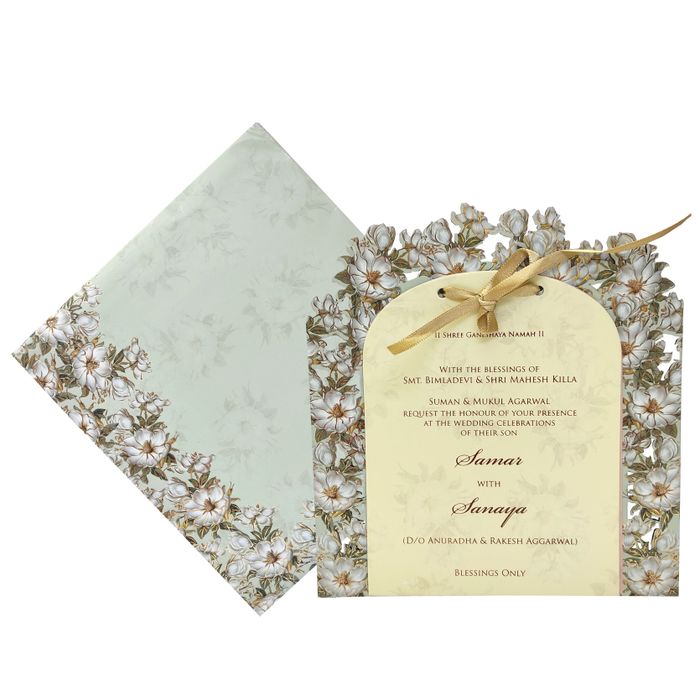 Green MDF Floral Wedding Card