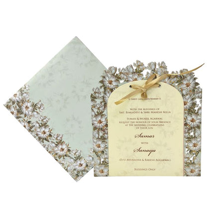 Green MDF Floral Wedding Card