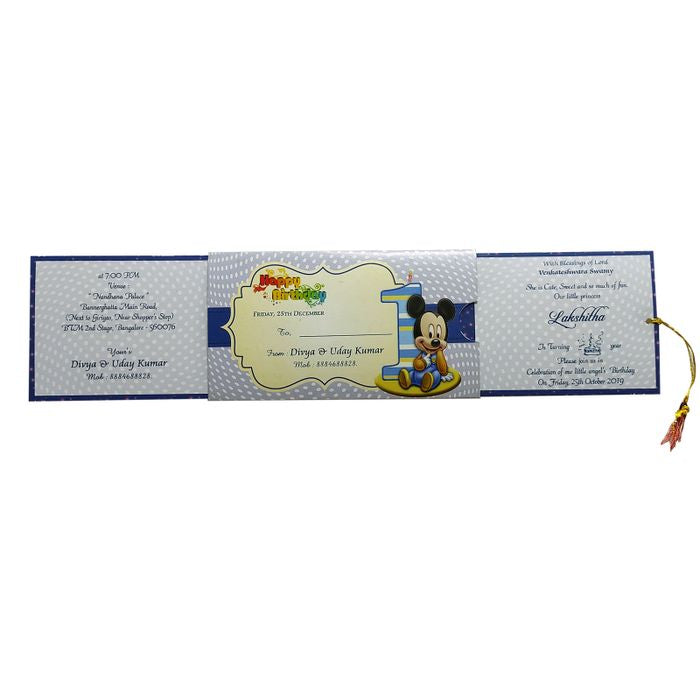 Blue Mickey Mouse 1st Birthday Slide Invitation Card