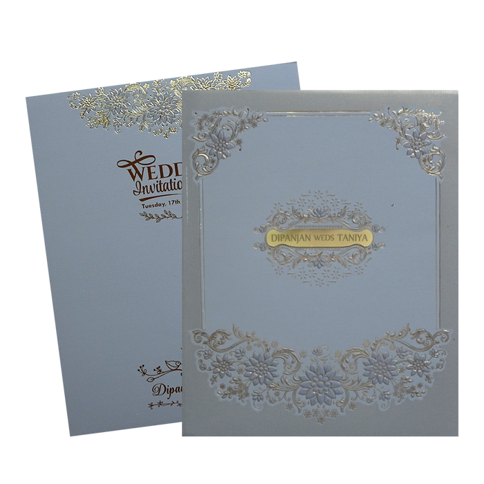 Grey Rubber Embossed Padded Invitation Card