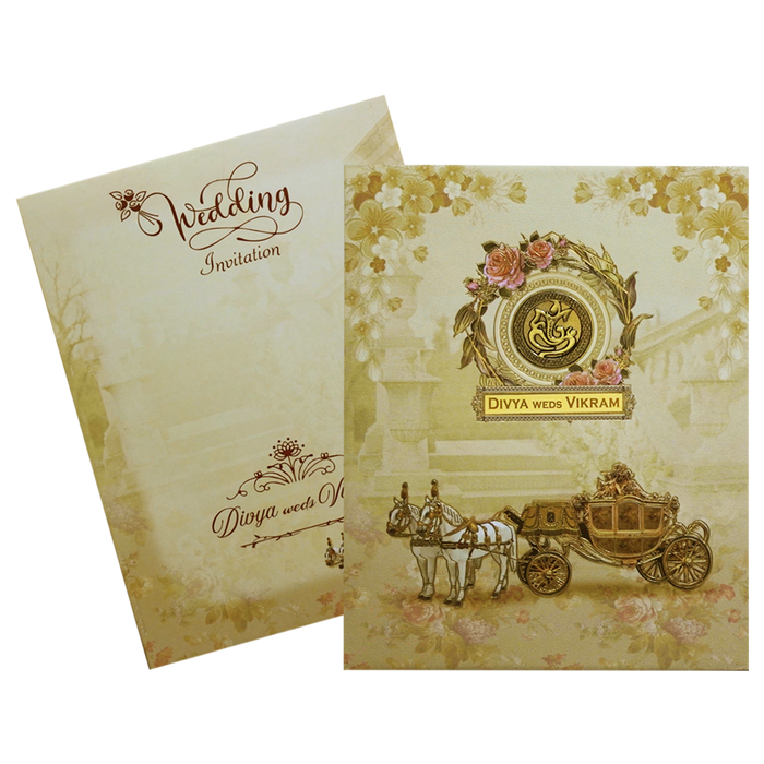 Cream Horse Chariot Padded Wedding Card