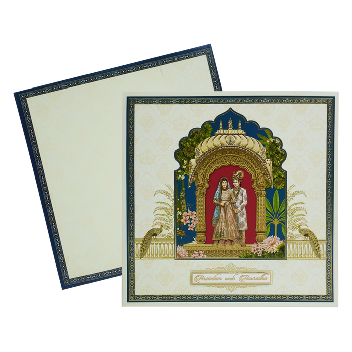 Blue Border Bride Groom Wedding Card