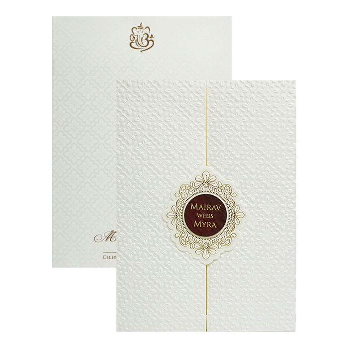 White Pattern Door Wedding Card Design