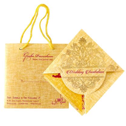 Gold Designer Personal Invitation Card In Gold Foiling Print With Bag-KNF9101G