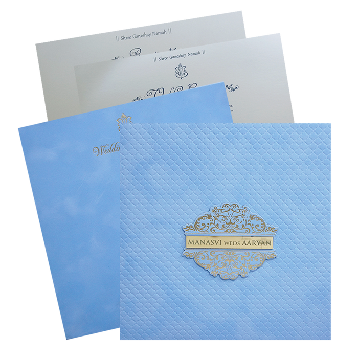 Light Blue Velvet Padded Invitation Card