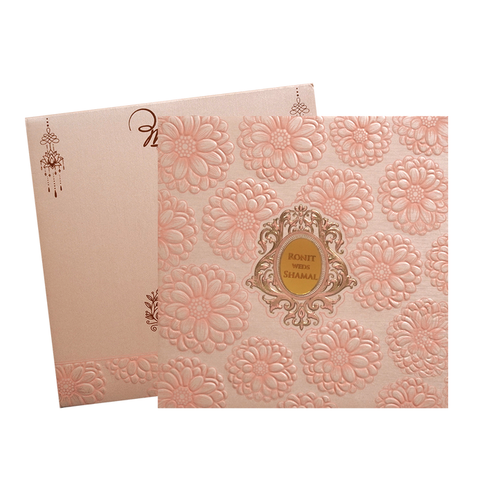Peach Floral Embossed Wedding Card