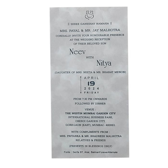 Grey Single Sheet Wedding Card
