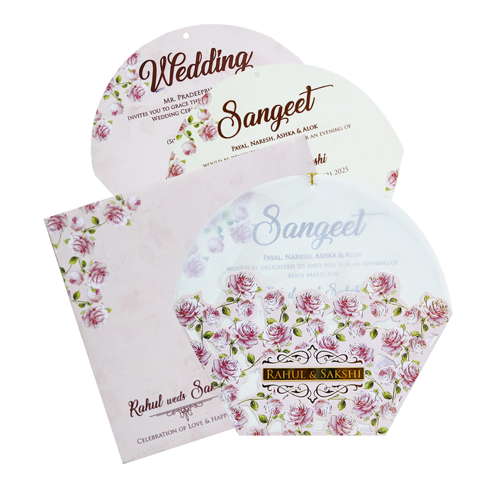 Pink Floral Laser Cut Nameplate Invitation Card